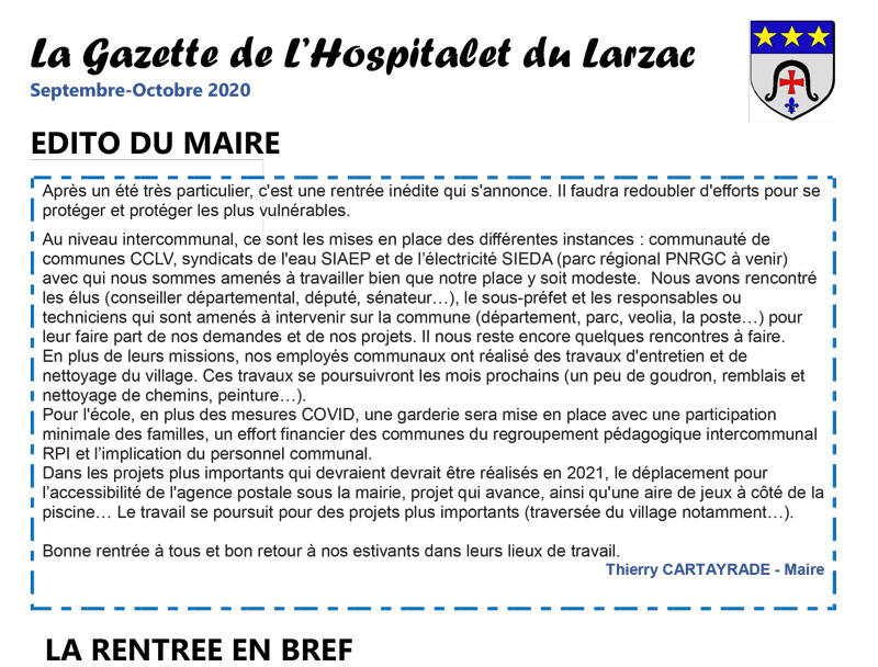 La gazette, sept.-oct. 2020